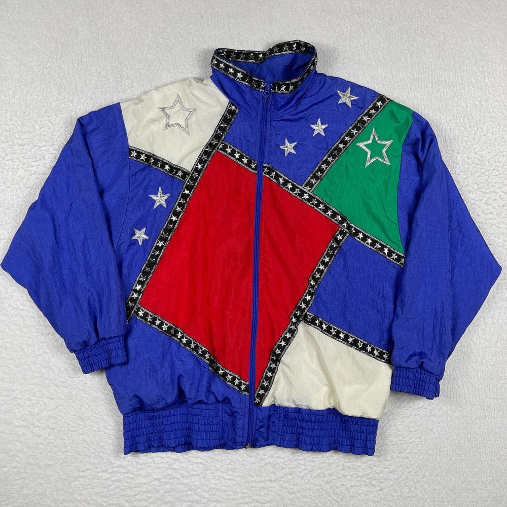 Lavon Jacket Womens Small Full Zip Windbreaker Vintage 90s Stars Colorful Track